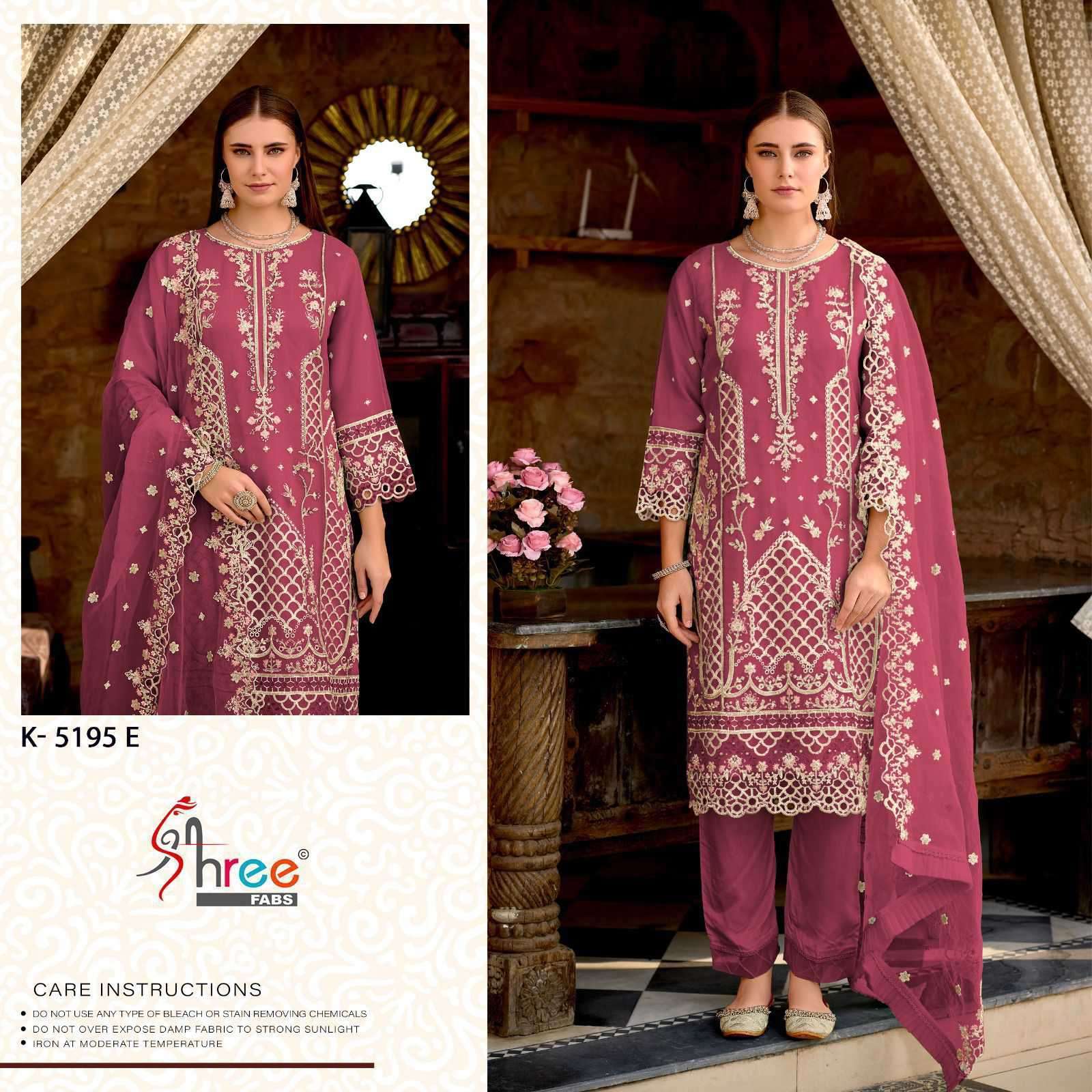 SHREE FAB K 5195 COLOURS VOL 2 PURE ORGANZA FANCY EMBRODERY WORK PARTY WEAR PAKISTANI SUIT WHOLESALER