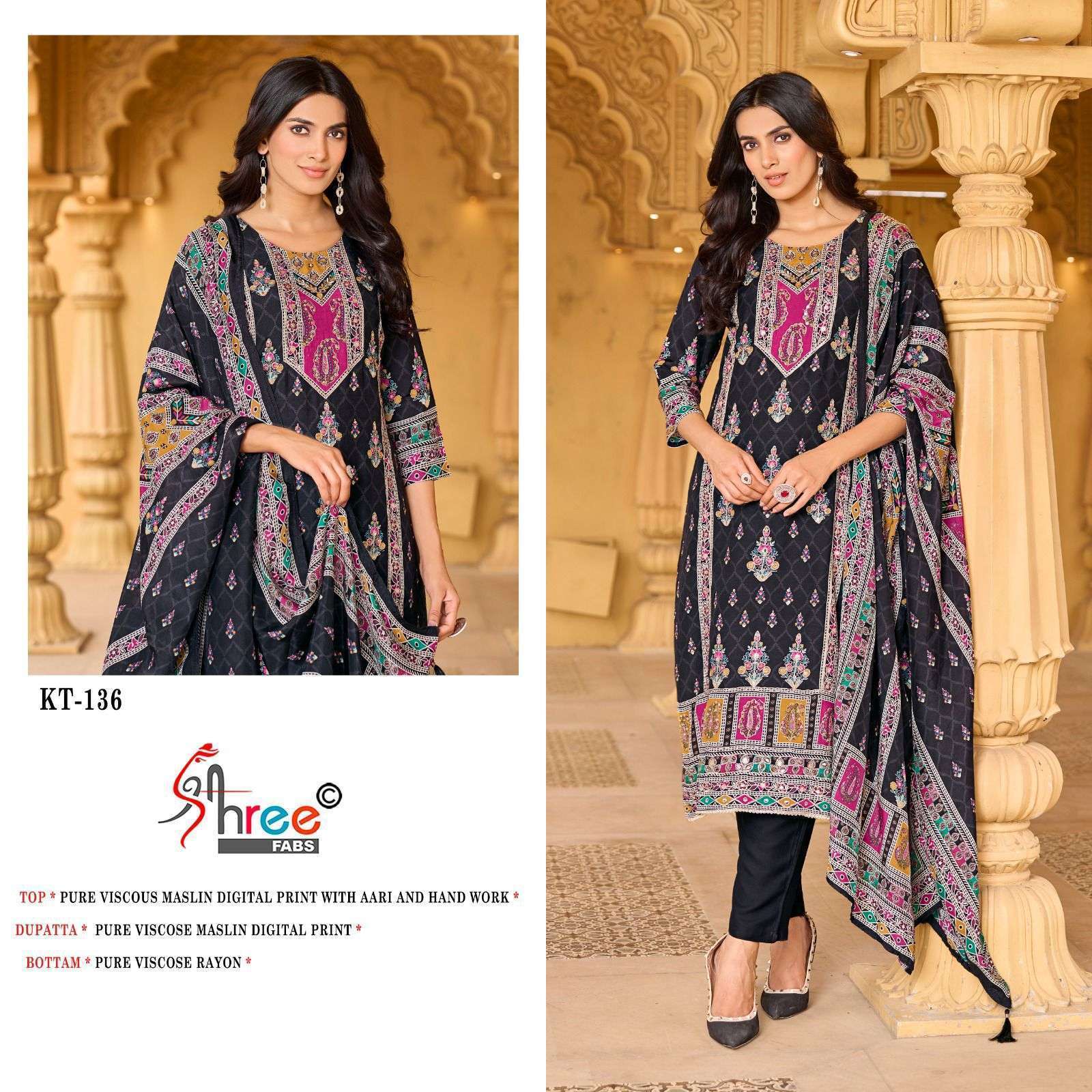 SHREE FAB KT 136 COLOURS MUSLIN DIGITAL PRINTED PAKISTANI SUIT WHOLESALER
