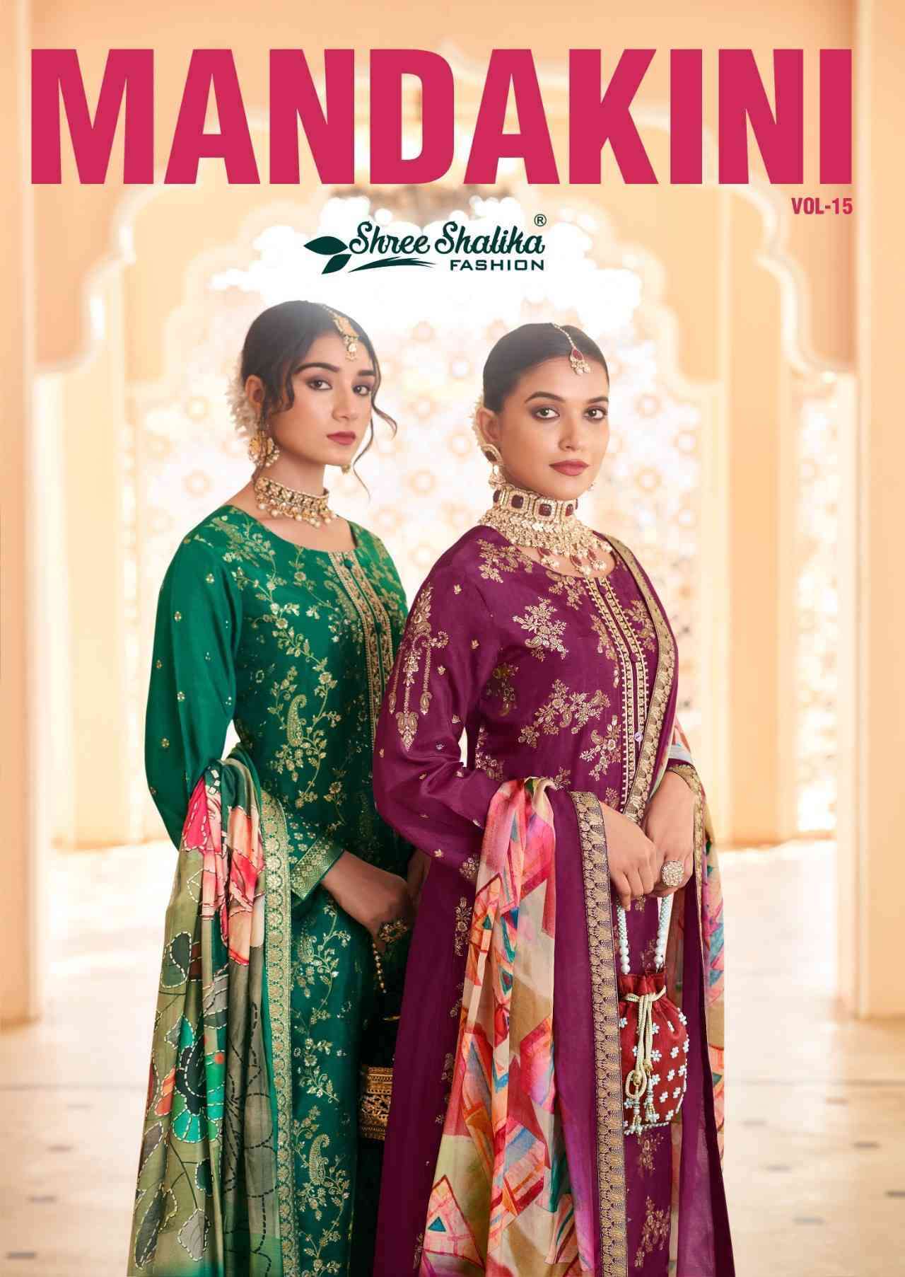 SHREE SHALIKA MANDAKINI VOL 15 DOLA JACQUARD PARTY WEAR LADIES SUIT WHOLESALER