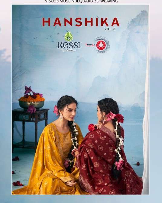 TRIPLE AAA HANSHIKA VOL 2 MUSLIN JACQUARD LADIES SUIT CATALOG BEST RATE 