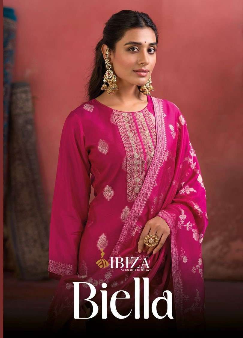 IBIZA LIFESTYLE BIELLA  BANGLORY SILK JACQUARD PARTY WEAR LADIES SUIT WHOLESALER