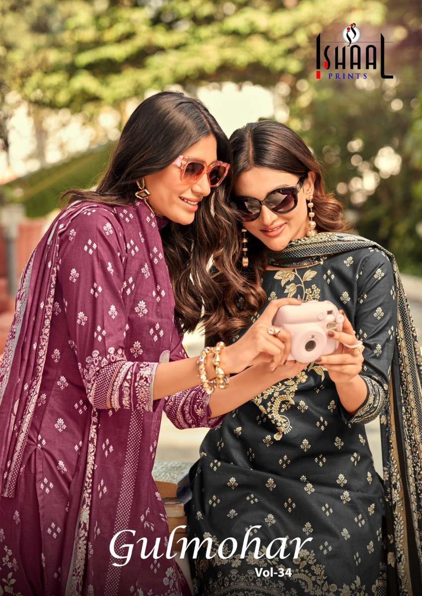 ISHAAL PRINT GULMOHAR VOL 34 LAWN COTTON EMBRODERY WORK SALWAR KAMEEZ WHOLESALER 
