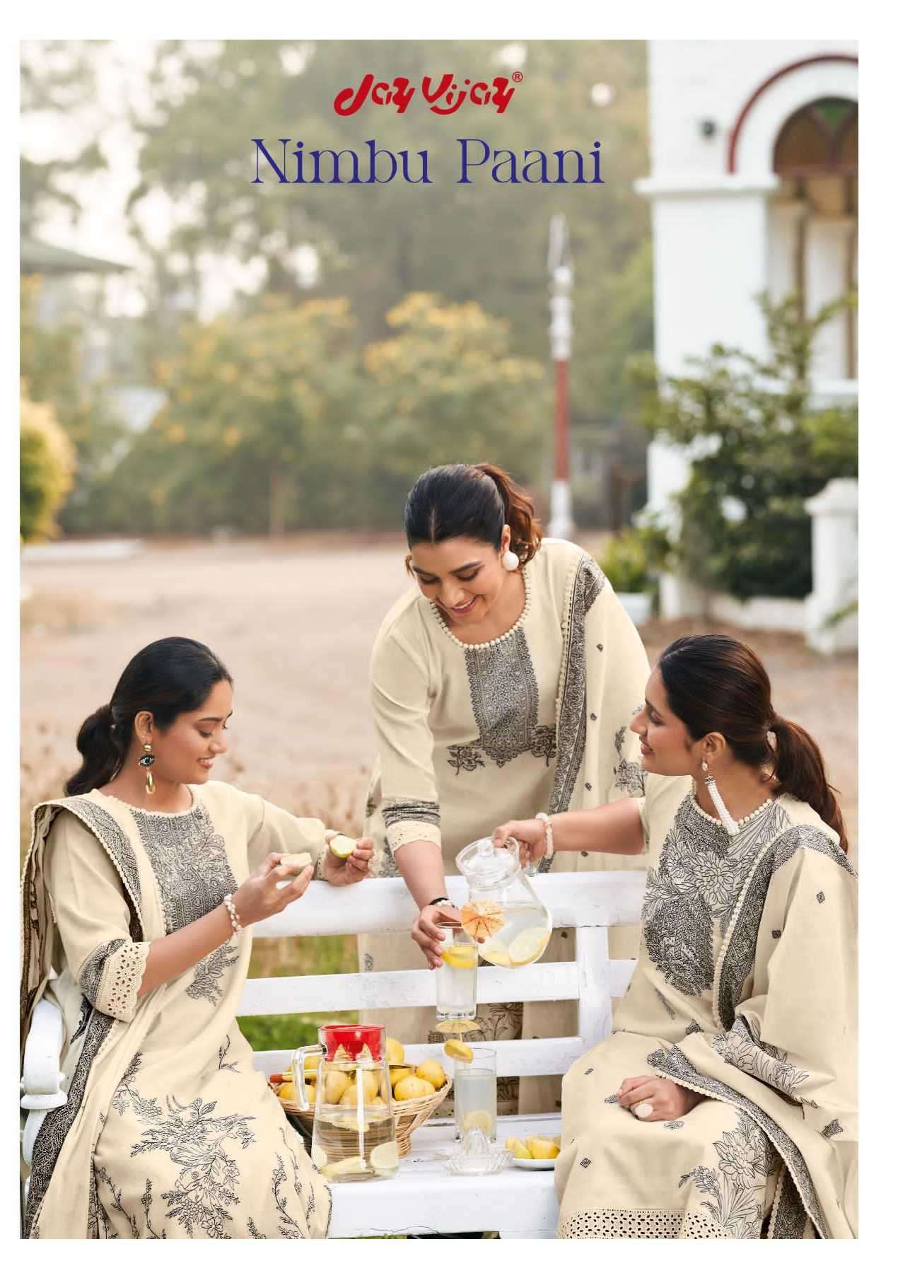 JAY VIJAY NIMBU PAANI COTTON JACQUARD CASUAL WEAR LADIES SUIT WHOLESALE RATE