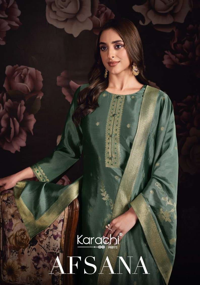 KARACHI PRINTS KESAR AFSANA PURE SILK DESIGNER LADIES SUIT CATALOG WHOLESALER