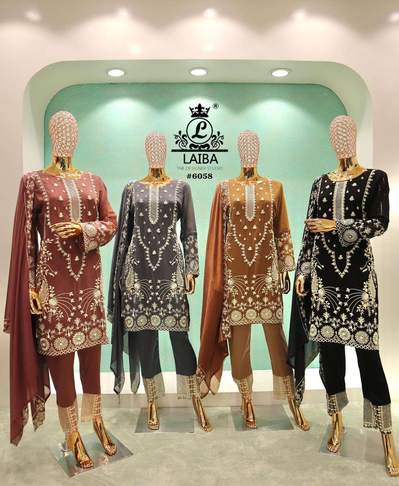LAIBA DESIGNER 6058 PURE GEORGETTE PARTY WEAR READYMADE PAKISTANI SUIT WHOLESALER 