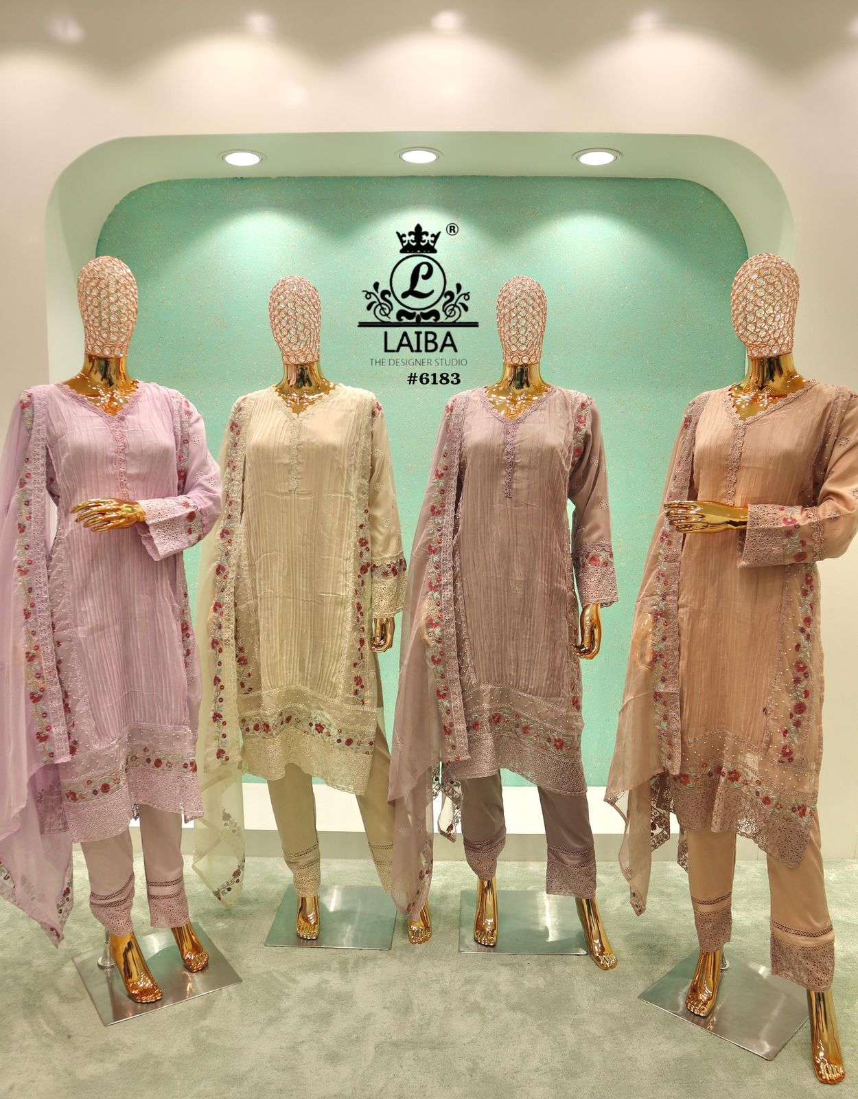 LAIBA DESIGNER 6183 ORGANZA READYMADE PAKISTANI SUIT WHOLESALER 