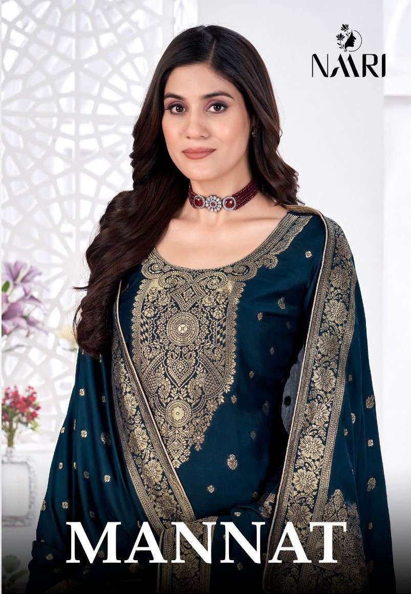 NAARI MANNAT FESTIVEL WEAR MUSLIN JACQUARD LADIES SUIT CATALOG WHOLESALER