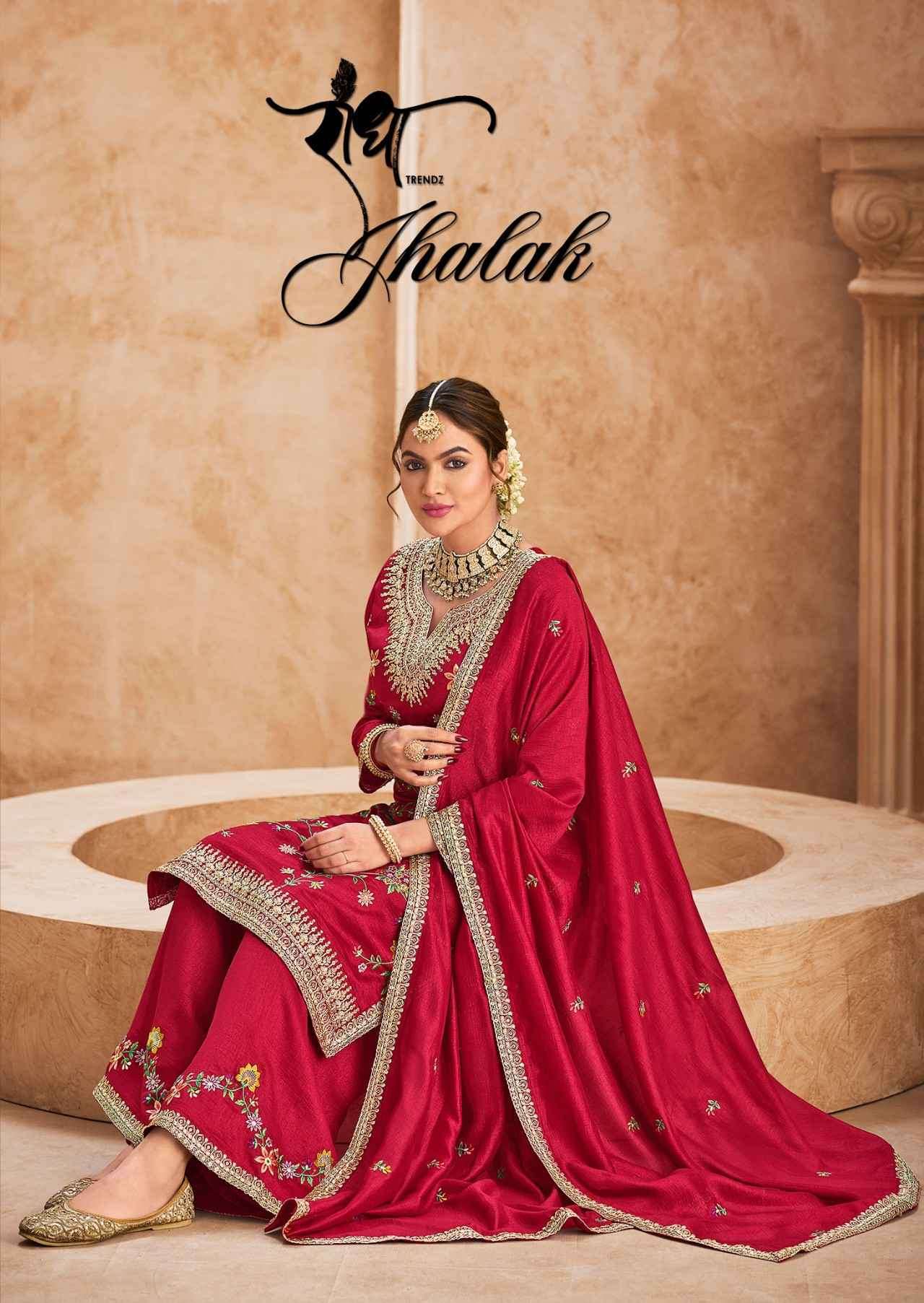RADHA TRENDZ JHALAK DESIGNER PARTY WEAR CHINON READYMADE SUIT WHOLESALER
