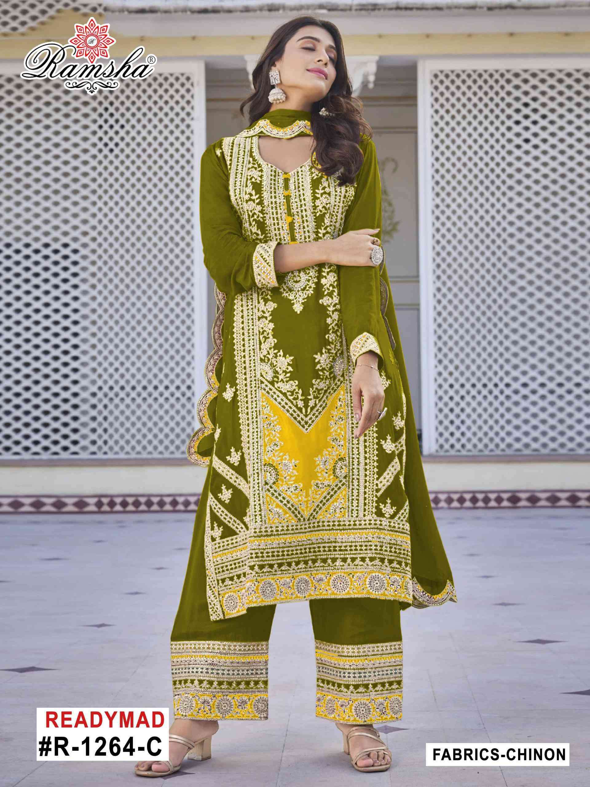 RAMSHA R 1264 NX CHINON EMBRODERY WORK READYMADE PAKISTANI SUIT SUPPLIER
