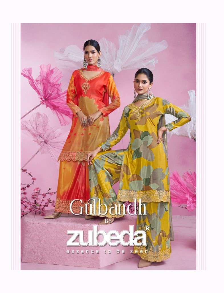 ZUBEDA GULBANDH DESIGNER CHINON SILK PALAZZO SUIT CATALOG EXPORTER 