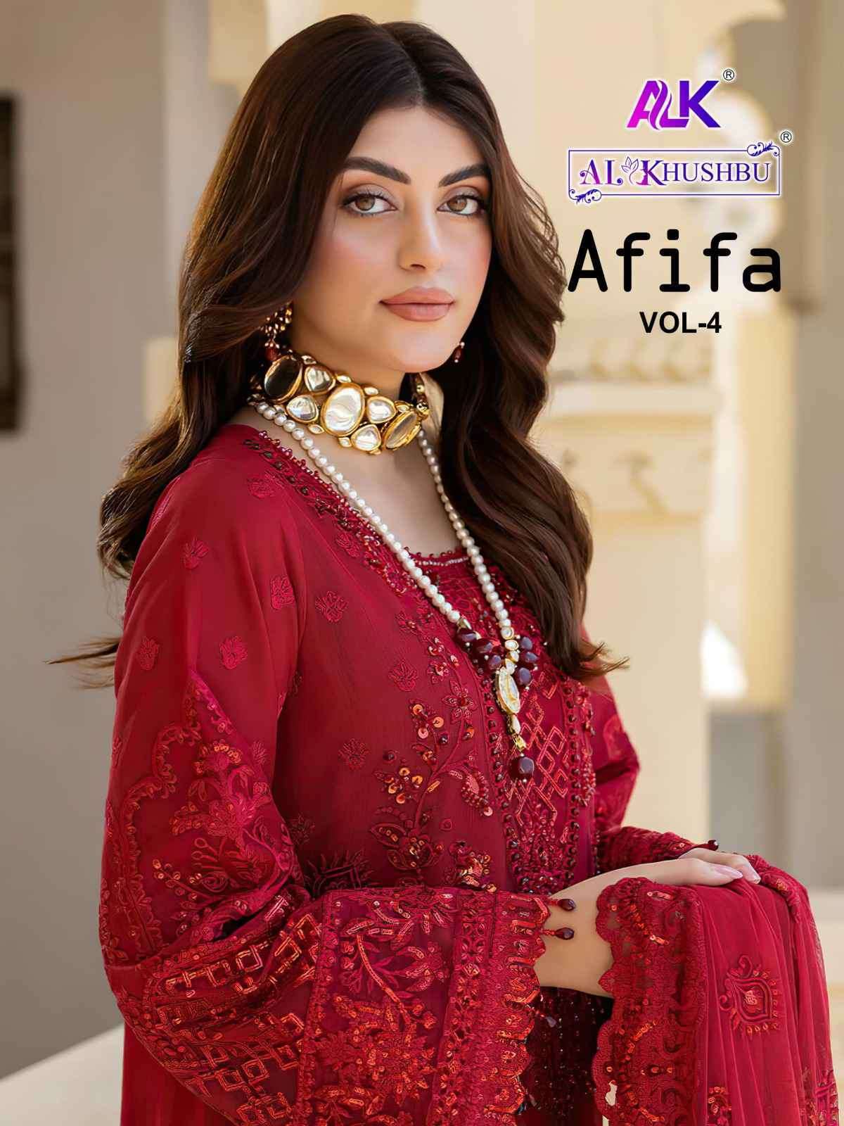 AL KHUSHBU AFIFA VOL 4 GEORGETTE WITH EMBRODERY WORK STYLISH PARTYWEAR PAKISTANI SUIT WHOLESALER
