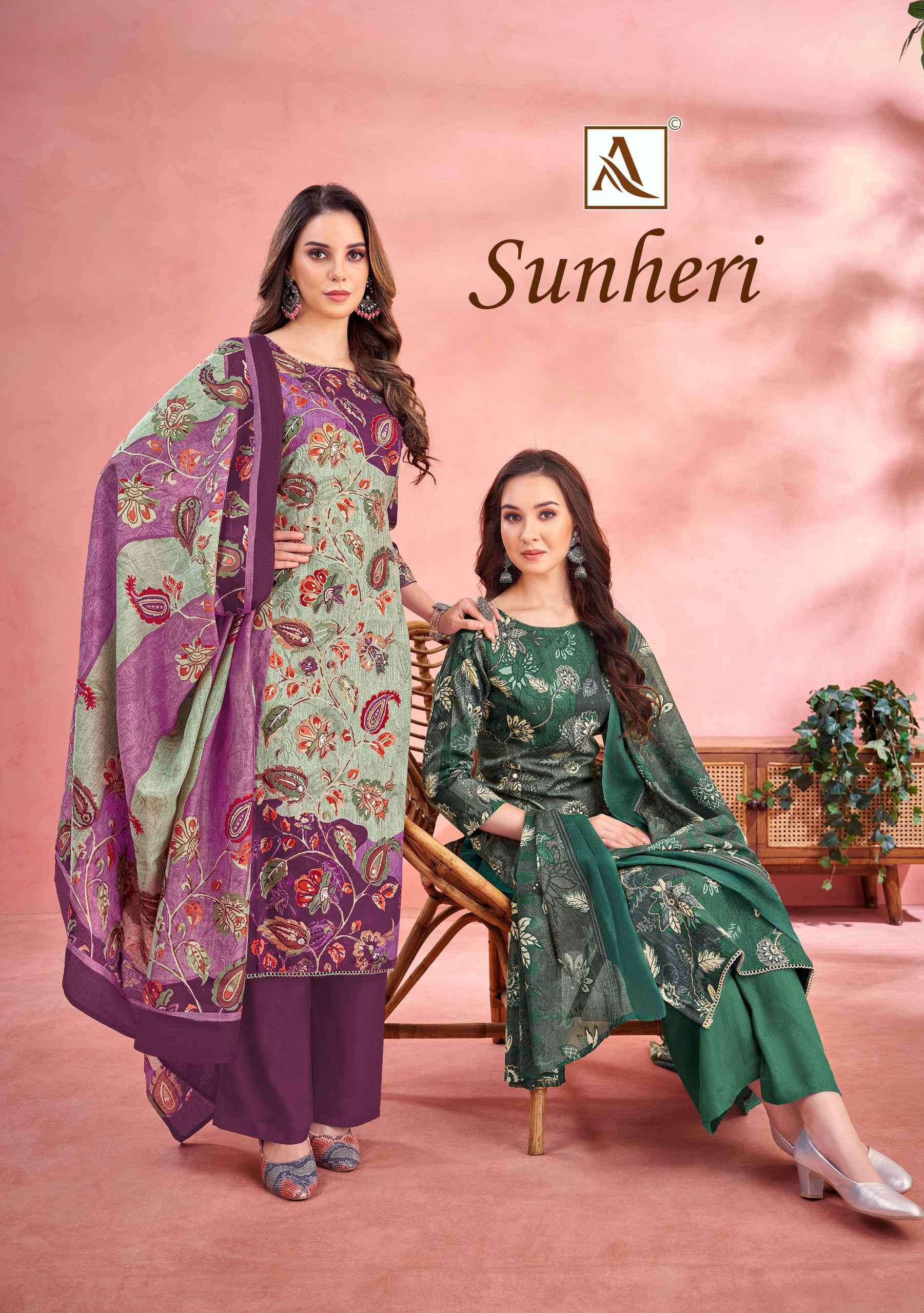 ALOK SUIT SUNHERI JAM COTTON DISCHARGE PRINTED FANCY SALWAR SUIT CATALOGUE WHOLESALER 