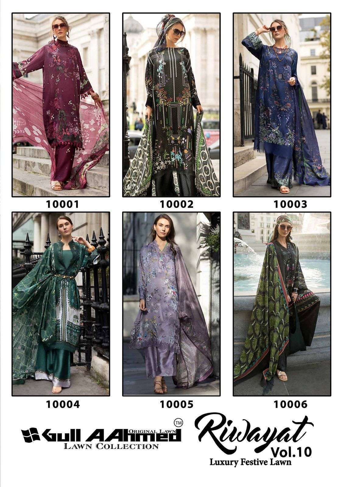 GULL AHMED RIWAYAT VOL- 10 LAWN COTTON PRINTED SALWAR KAMEEZ WHOLESALER 