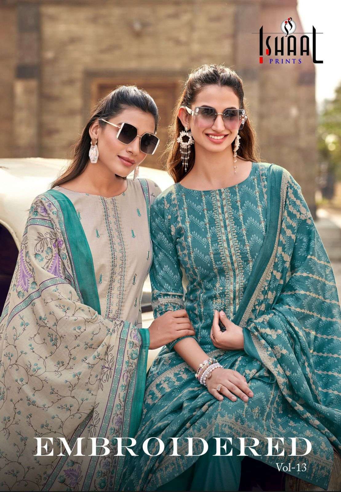 ISHAAL PRINT EMBROIDERED VOL 13 PURE LAWN COTTON PRINTED DRESS MATERIAL
