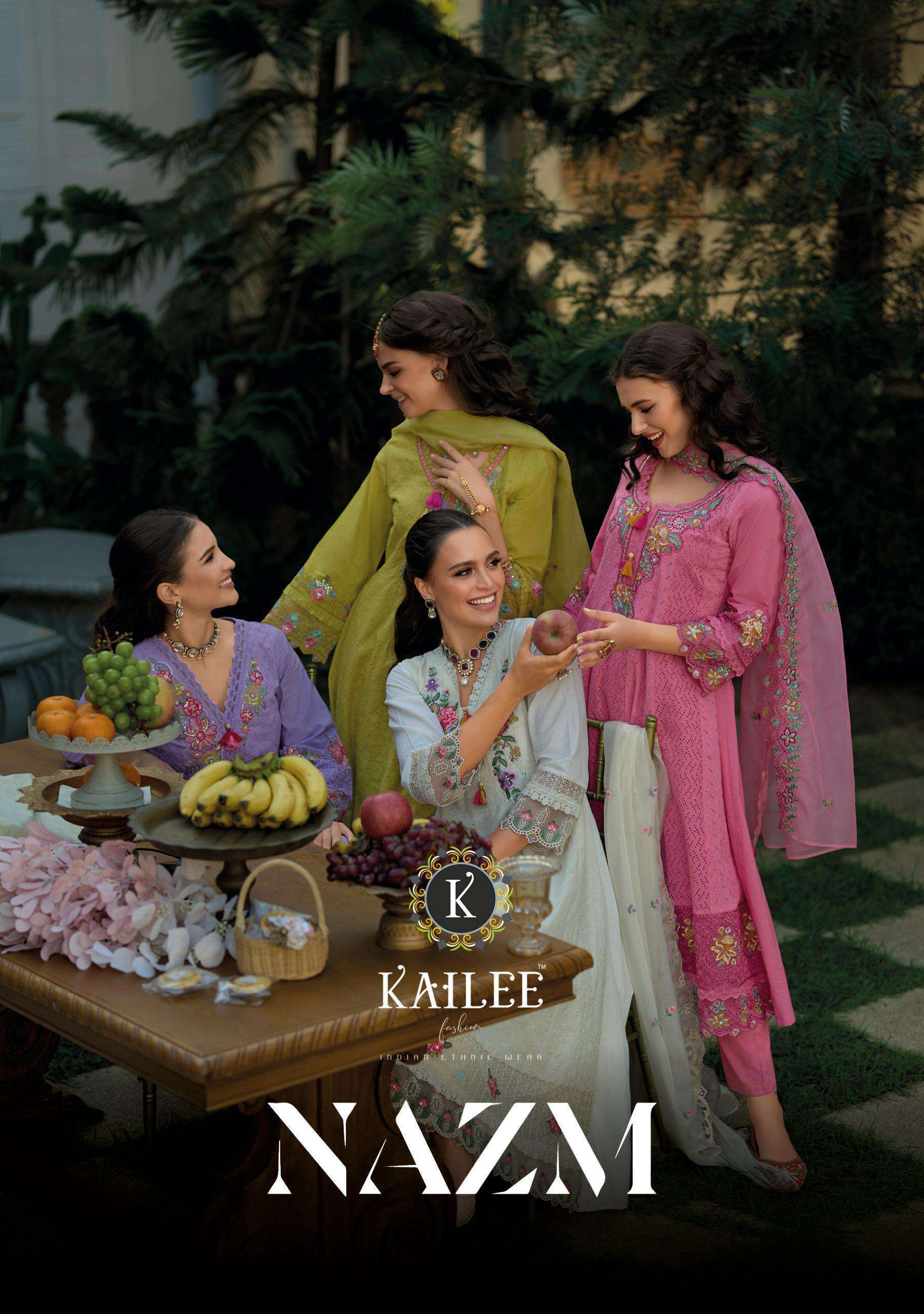 KAILEE FASHION NAZM  PURE COTTON CHIKANKARI WORK  DESIGNER KURTI WITH BOTTOM AND DUPATTA COLLECTION