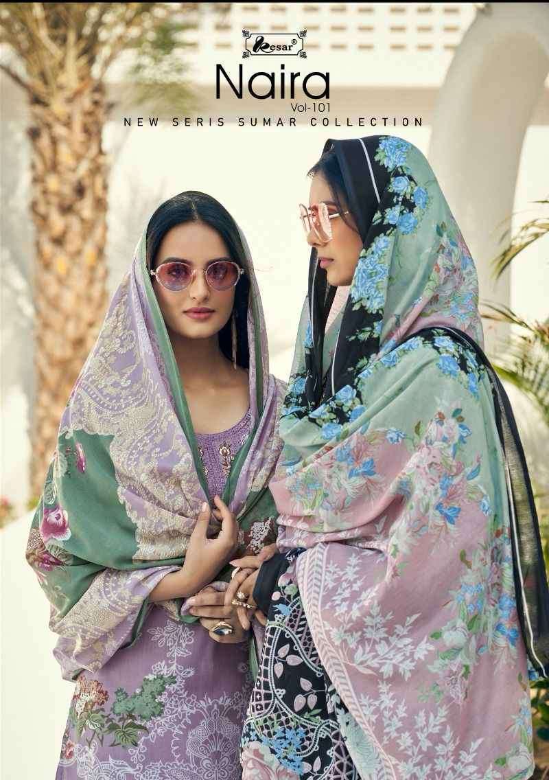 KESAR NAIRA VOL 101 PURE LAWN COTTON DIGITAL PRINTED WITH EMBRODERY WORK SUIT WHOLESALER 