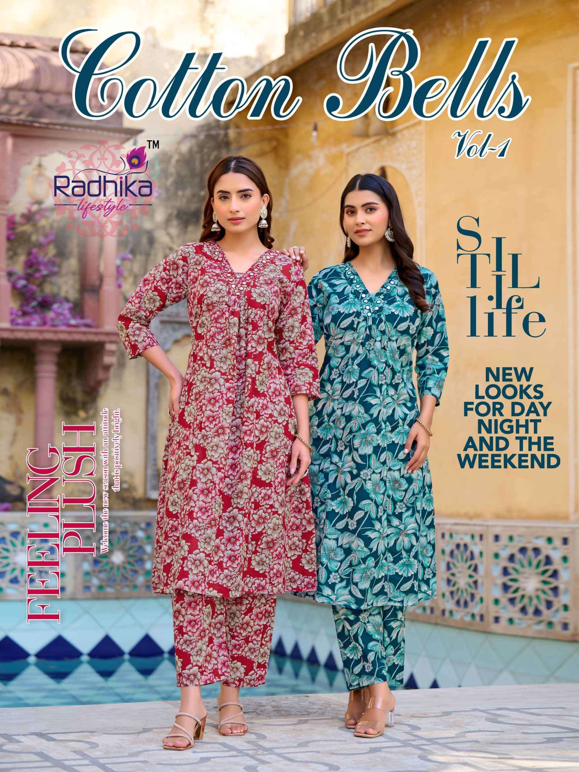 RADHIKA LIFESTYLE  COTTON BELLS VOL 1 FANCY PRINTED CORD SET EXPORTER 