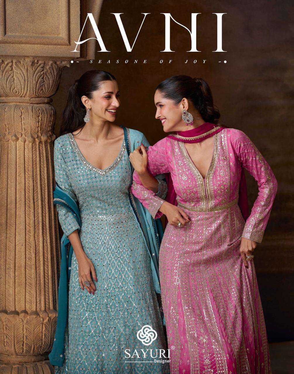SAYURI DESIGNER AVNI 5784 TO 5786 CHINON PARTY WEAR DESIGNER GOWN CATALOG EXPORTER