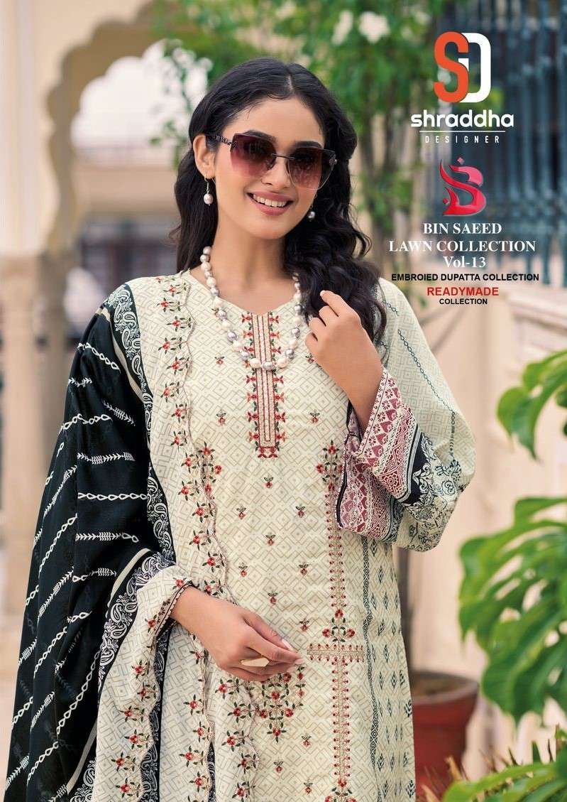 SHRADDHA DESIGNER BIN SAEED LAWN COLLECTIO VOL 13 READYMADE PAKISTANI SUIT WHOLESALER