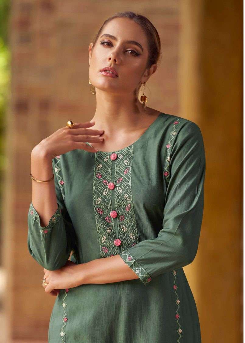 VAMIKA NX MELODY CHANDERI KURTI WITH BOTTOM SET SUPPLIER 