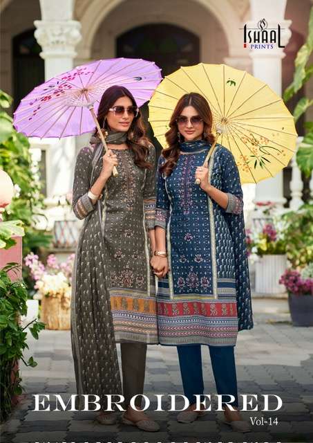ISHAAL PRINT EMBROIDERED VOL-14  PURE LAWN COTTON PRINTED DRESS MATERIAL