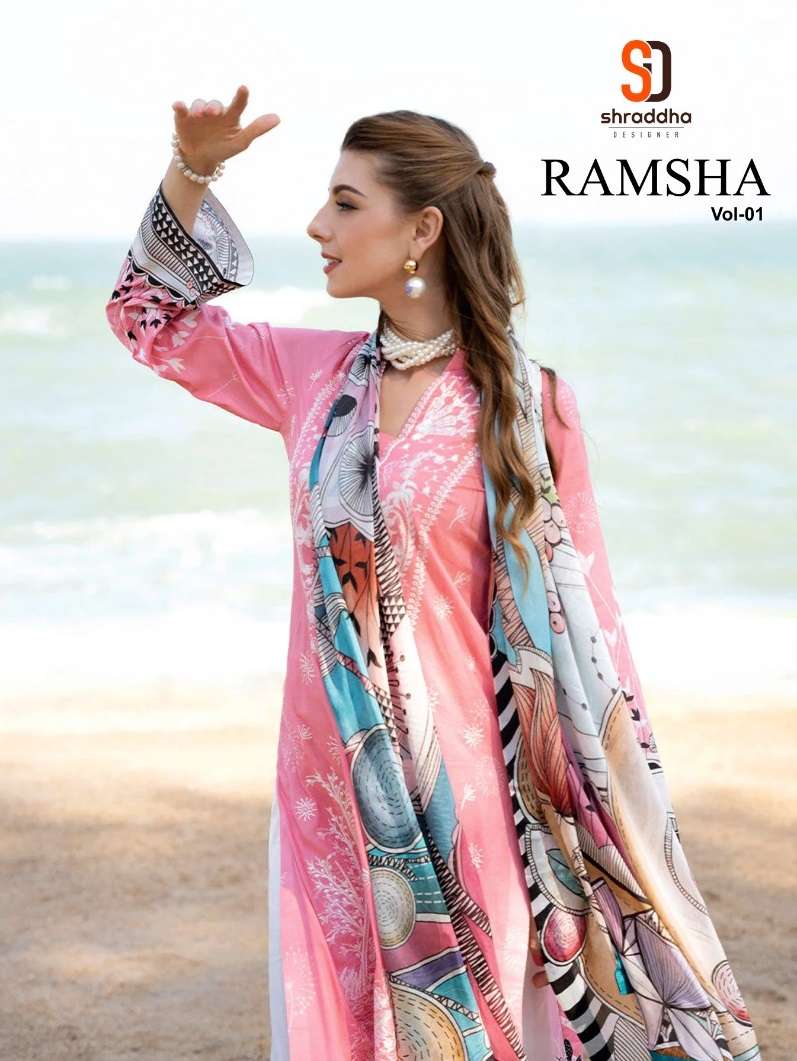 SHRADDHA DESIGNER RAMSHA VOL-1 PURE COTTON LATEST PAKISTANI SUIT WHOLESALER