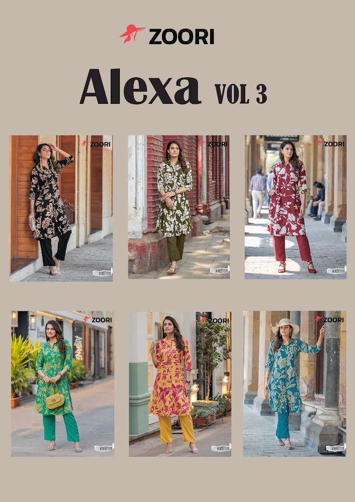 ZOORI ALEXA VOL-3 RAYON PRINTED DESIGNER CORD SET WHOLESALER 