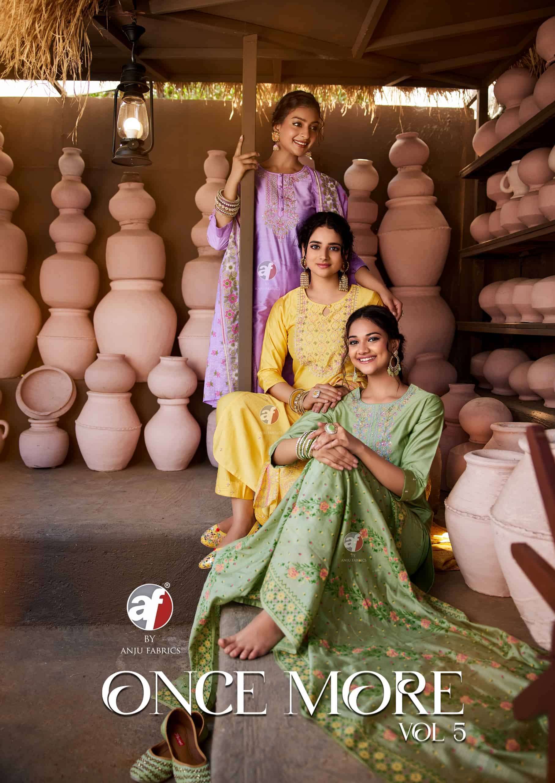 ANJU FABRICS ONCE MORE VOL-5  NAYLON PRINT WITH AARI WORK DESIGNER KURTI COMBO SET EXPORTER 