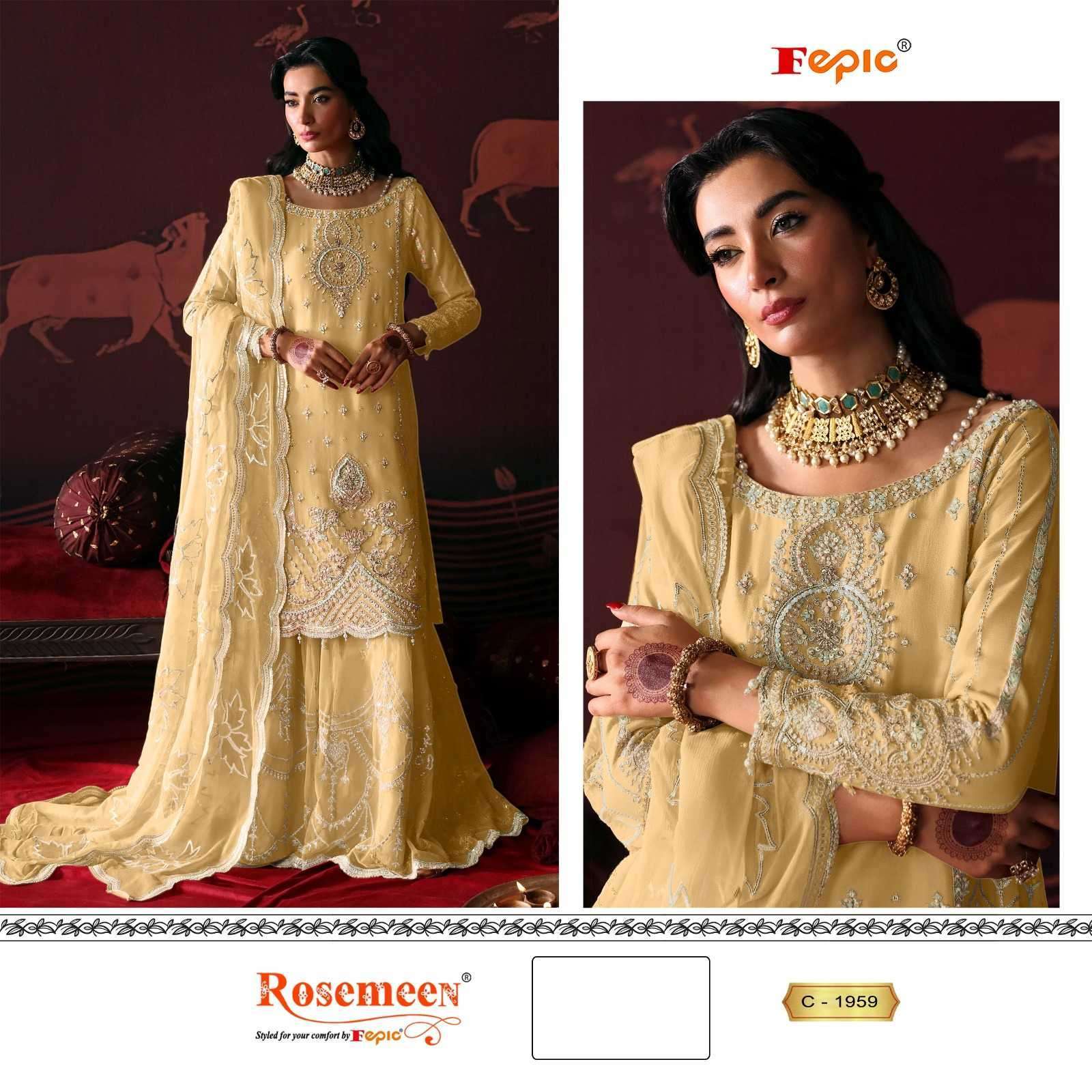 FEPIC C 1959 COLOURS ORGANZA EMBRODERY WORK PAKISTANI STYLISH SUIT SUPPLIER 