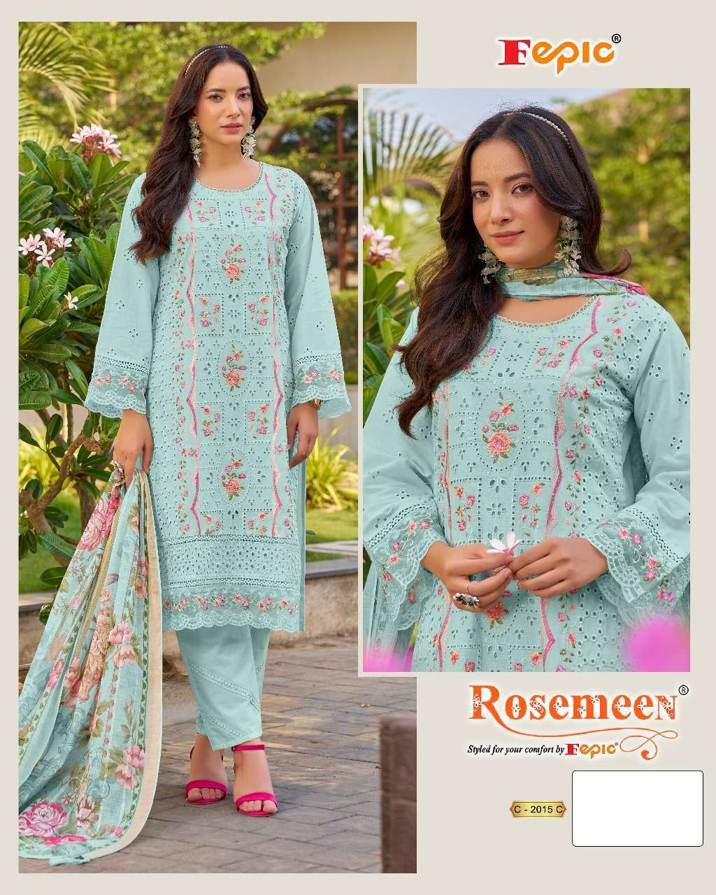 FEPIC C 2015 COLOURS DESIGNER EMBRODERY WORK COTTON PAKISTANI SUIT WHOLESALE RATE