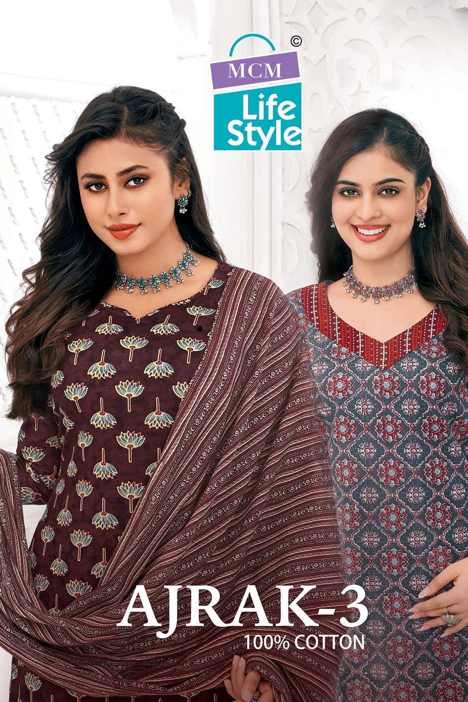 MCM LIFESTYLE AJRAK VOL-3 COTTON PRINTED READYMADE SUIT WHOLESALER