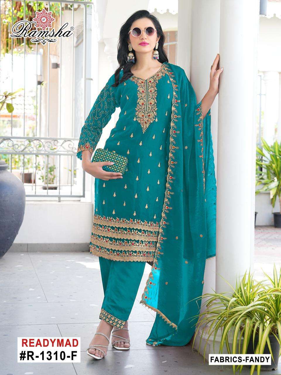 RAMSHA R 1310  NX FANCY PARTY WEAR READYMADE PAKISTANI SUIT DEALER 
