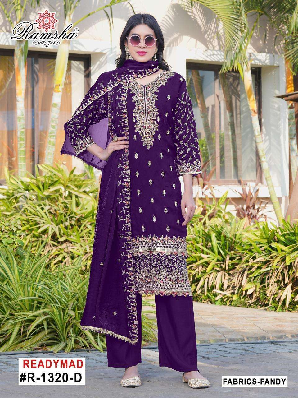 RAMSHA R 1320  NX FANCY PARTY WEAR READYMADE PAKISTANI SUIT DEALER 