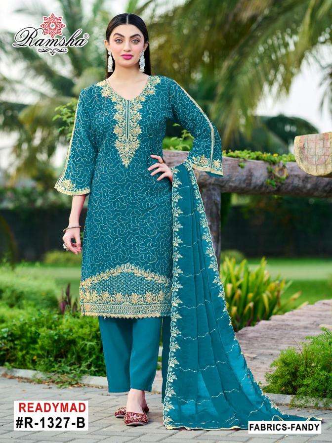 RAMSHA R 1327  NX FANCY PARTY WEAR READYMADE PAKISTANI SUIT DEALER 