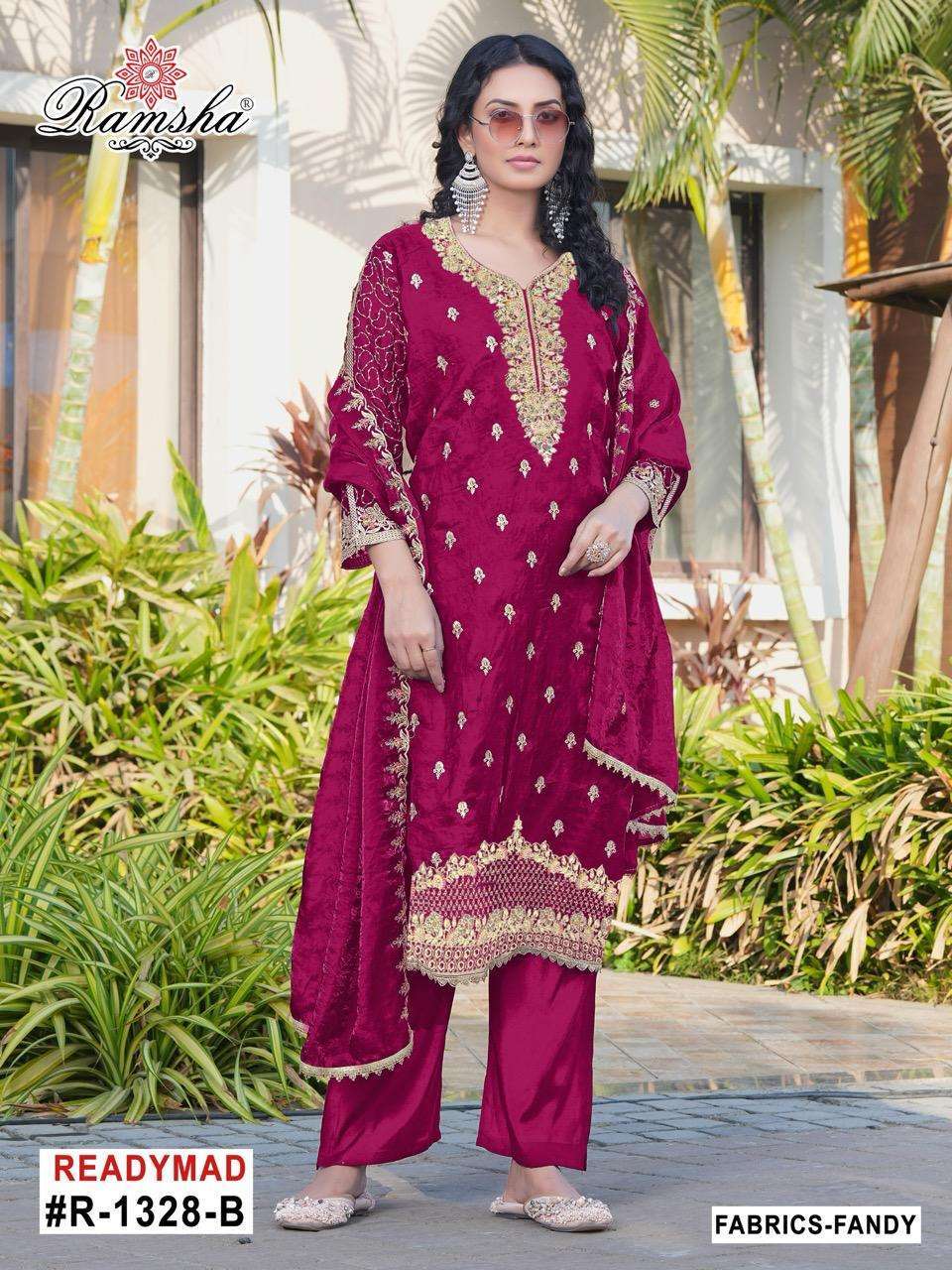 RAMSHA R 1328  NX FANCY PARTY WEAR READYMADE PAKISTANI SUIT DEALER 