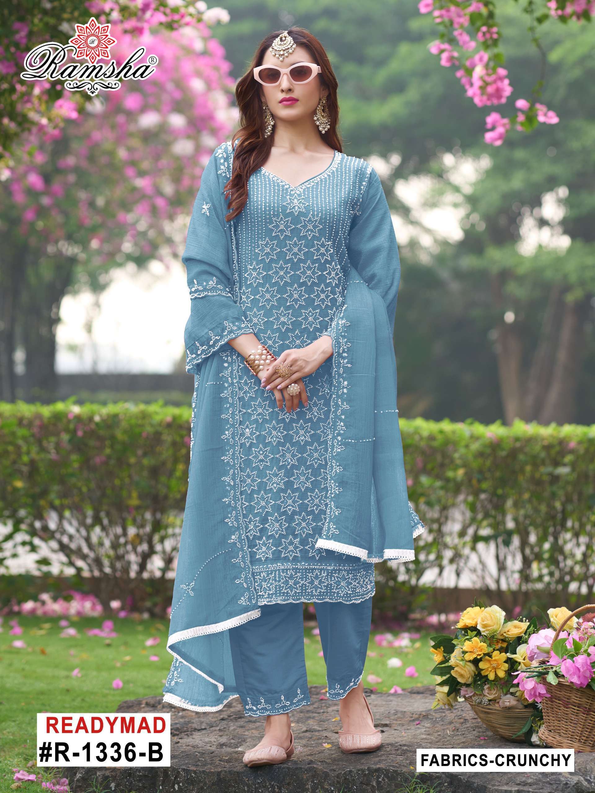 RAMSHA R 1336  NX FANCY PARTY WEAR READYMADE PAKISTANI SUIT DEALER 