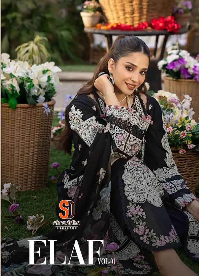 SHRADDHA DESIGNER ELAF VOL-1 DESIGNER EMBRODERY WORK COTTON PAKISTANI SUIT WHOLESALE RATE