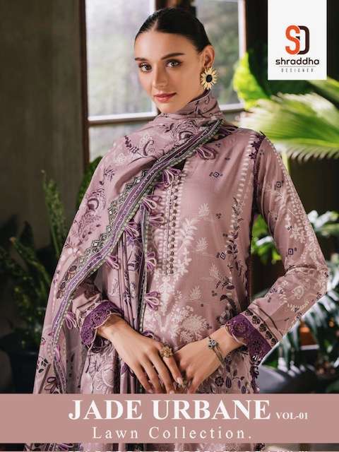 SHRADDHA DESIGNER JADE URBANE VOL 1 LAWN COTTON PATCH WORK STYLISH PAKISTANI SUIT SUPPLIER 