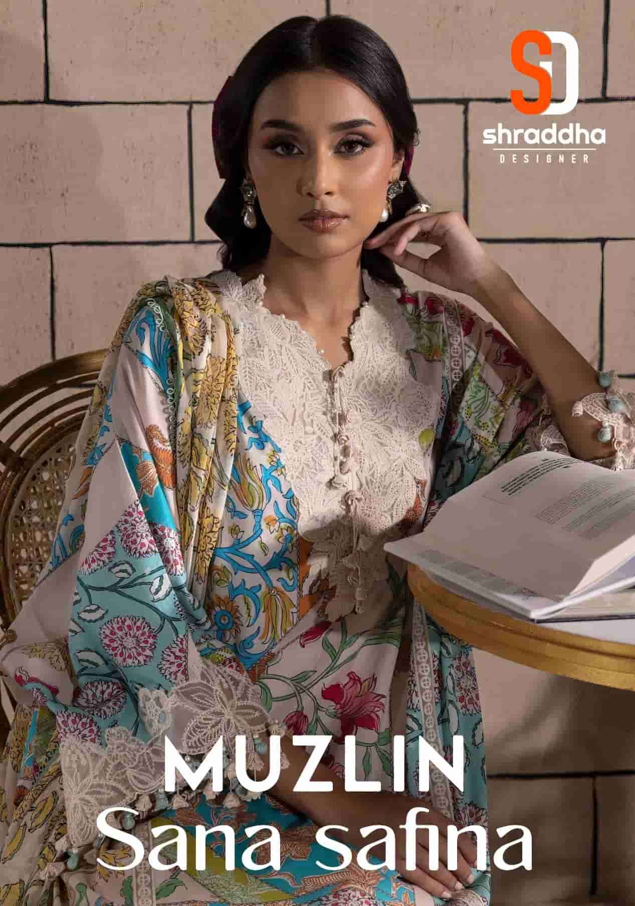 SHRADDHA DESIGNER MUZLIN SANA SAFINA LAWN COTTON LATEST PAKISTANI SUIT SUPPLIER 