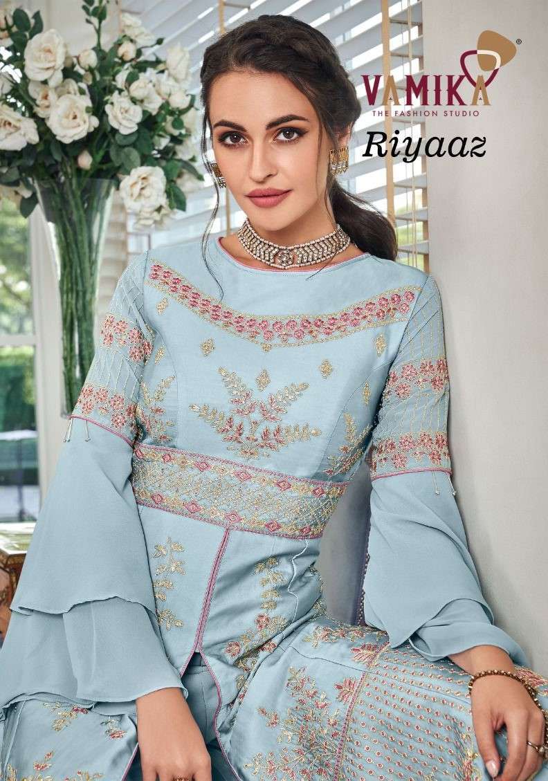 VAMIKA RIYAAZ NX FAUX GEORGETTE DESIGNER PARTY WEAR READYMADE COLLECTION SUPPLIER 
