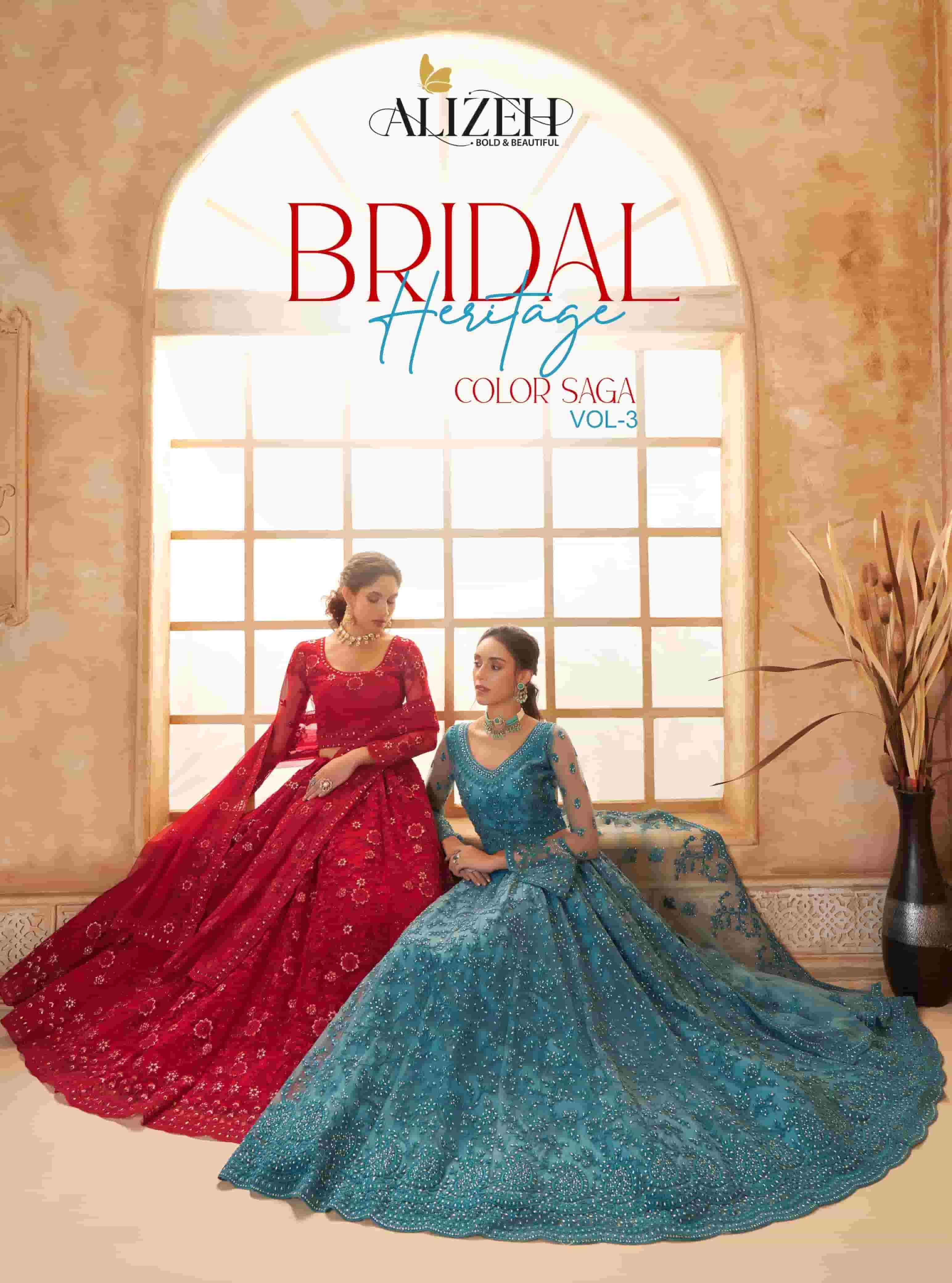 ALIZEH BRIDAL HERITAGE COLOURS SAGA VOL-3 DESIGNER PARTY WEAR LENGHA COLLECTION SUPPLIER