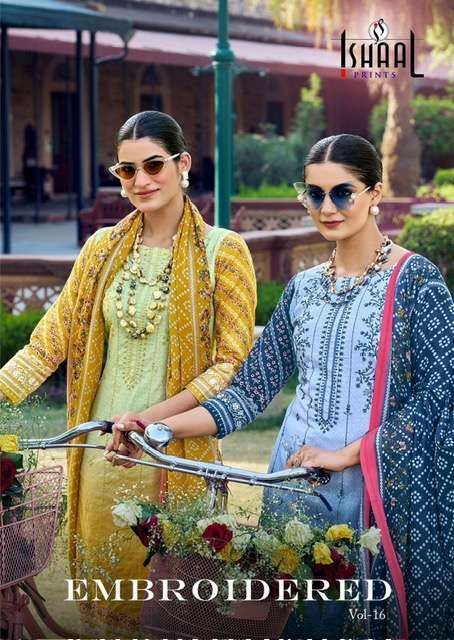 ISHAAL PRINT EMBROIDERED VOL-16  PURE LAWN COTTON PRINTED DRESS MATERIAL