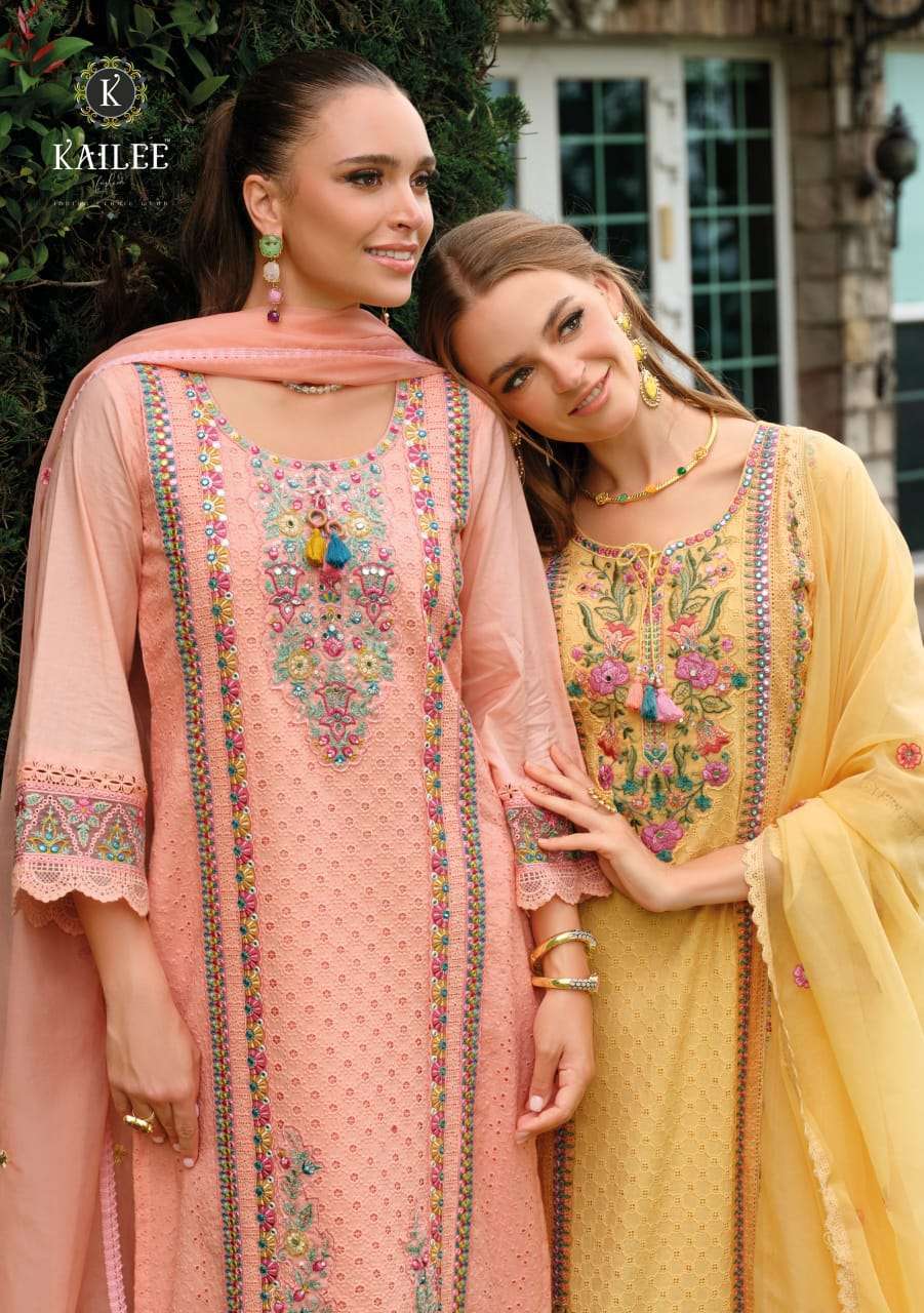 KAILEE FASHION GULZAR MIRROR  PURE COTTON SHIFALI WORK DESIGNER KURTI WHOLESALER 