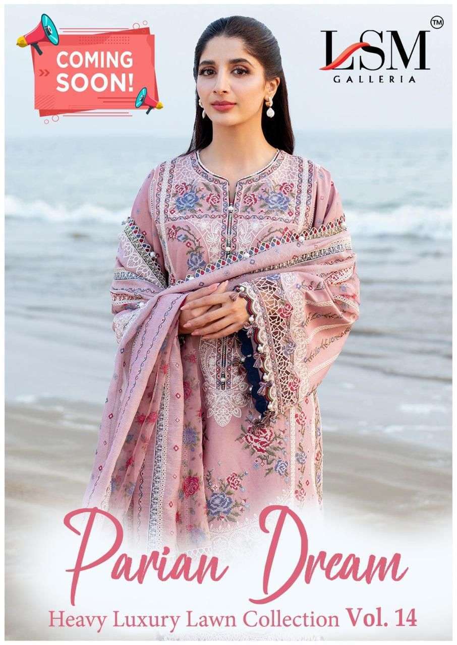 LSM GALLERIA  PARIAN DREAM VOL-14   LAWN PRINTED PAKISTANI DRESS MATERIAL SUPPLIER 