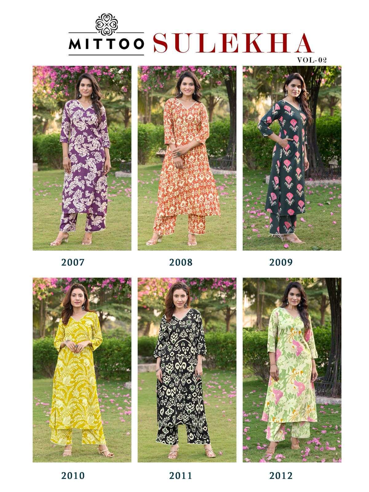 MITTOO SULEKHA VOL-2 RAYON PRINTED CORD SET EXPORTER IN INDIA