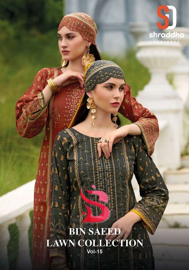 SHRADDHA DESIGNER BIN SAEED LAWN VOL-15  PAKISTANI DRESS MATERIAL SUPPLIER 