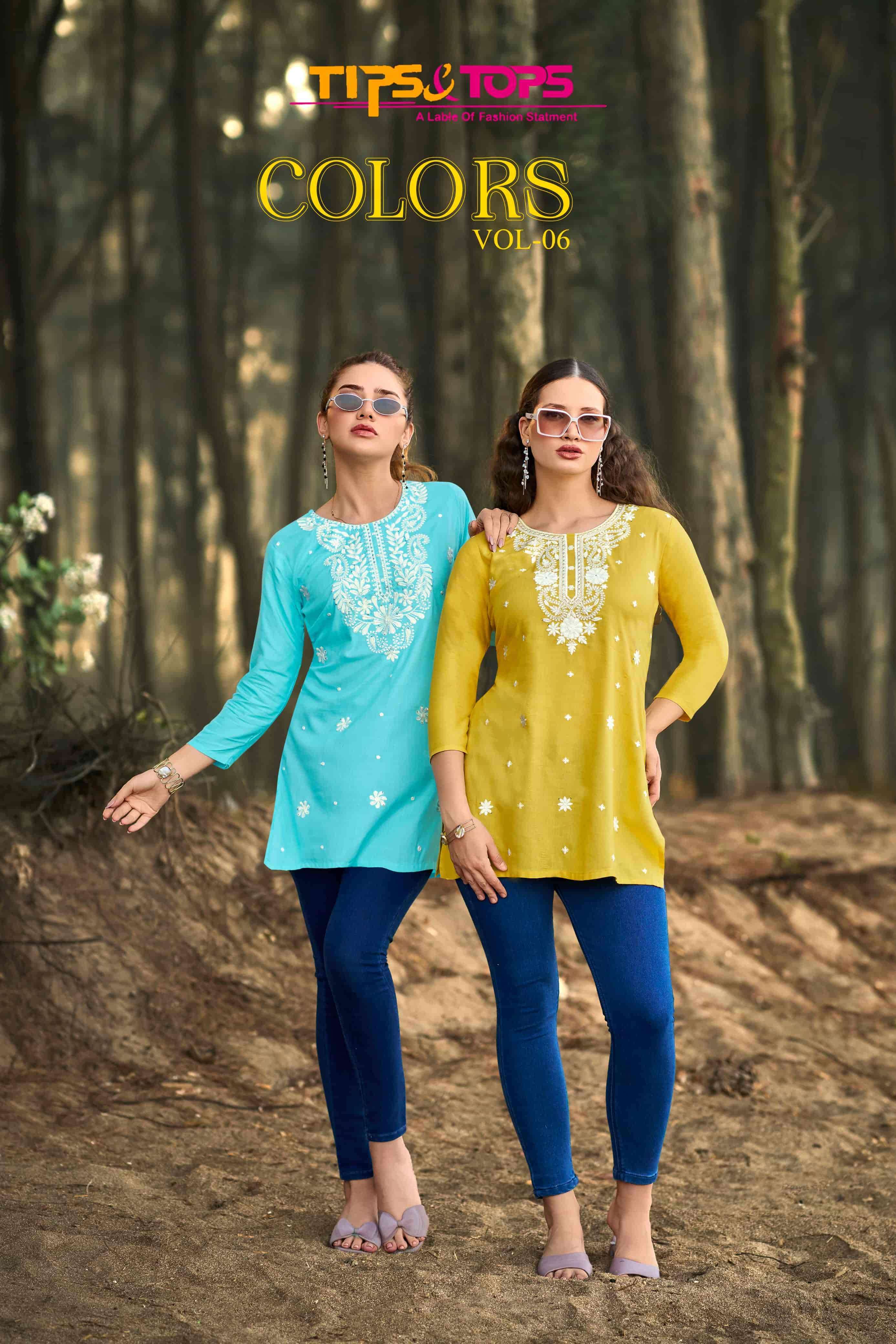 TIPS AND TOPS COLOURS VOL-6  RAYON PRINTED SHORT TOPS SUPPLIER