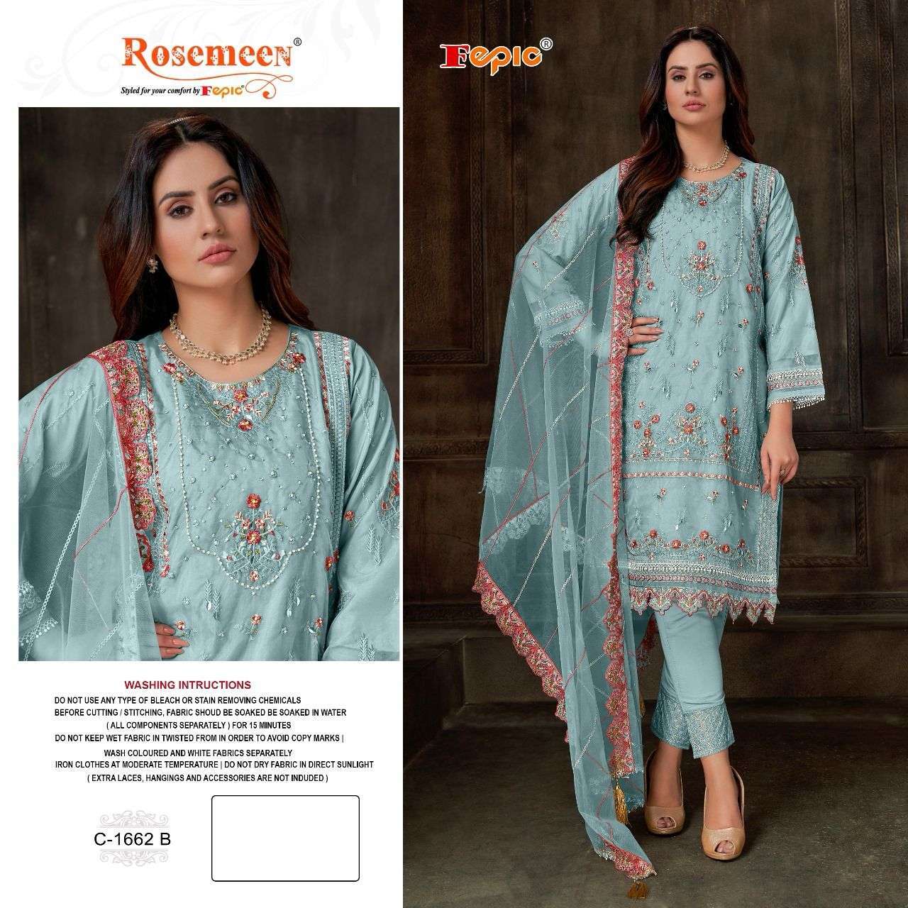 FEPIC C 1662 COLOURS ORGANZA WITH EMBRODERY WORK PARTY WEAR PAKISTANI SUIT SUPPLIER