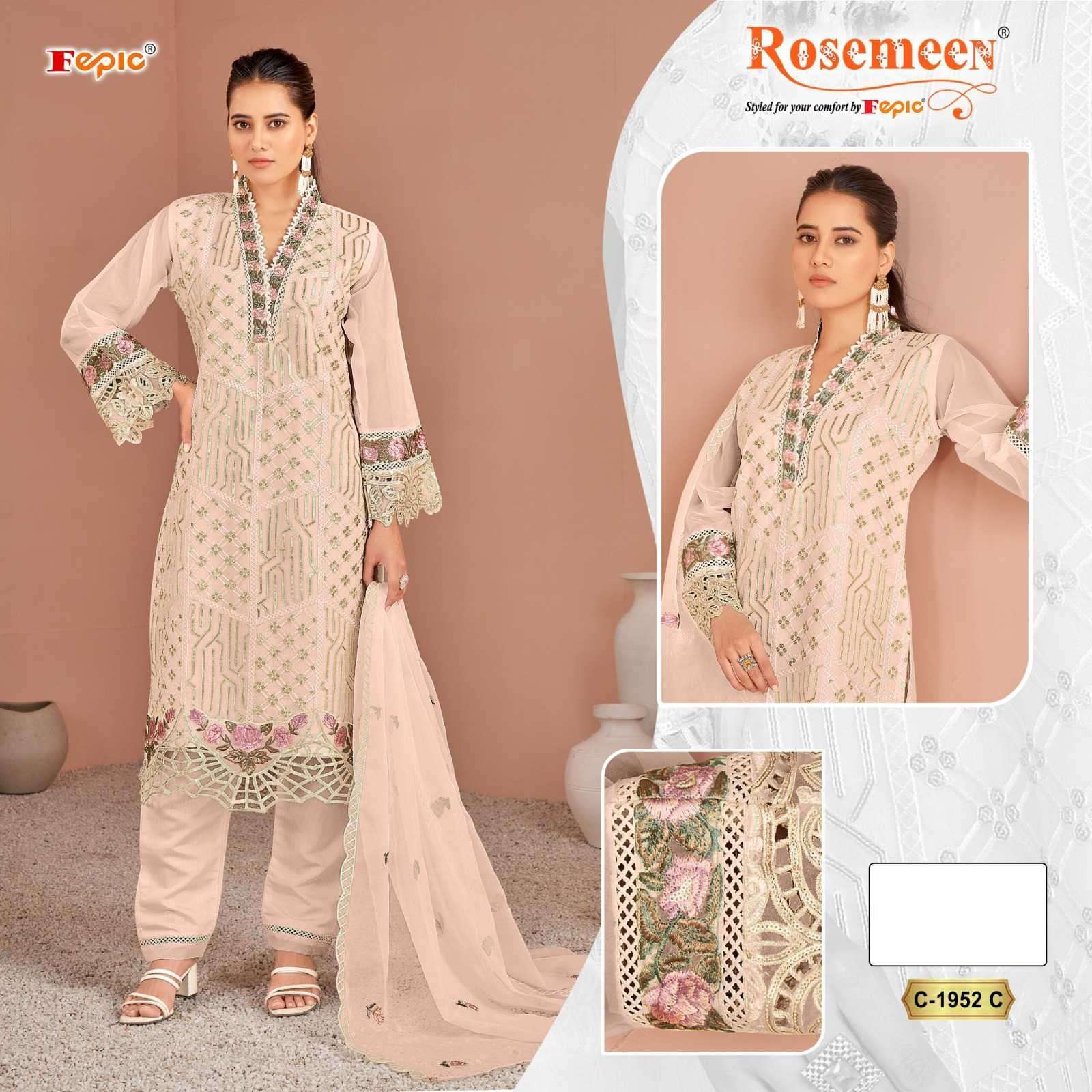 FEPIC C 1952 COLOURS ORGANZA EMBRODERY WORK PAKISTANI SALWAR KAMEEZ 
