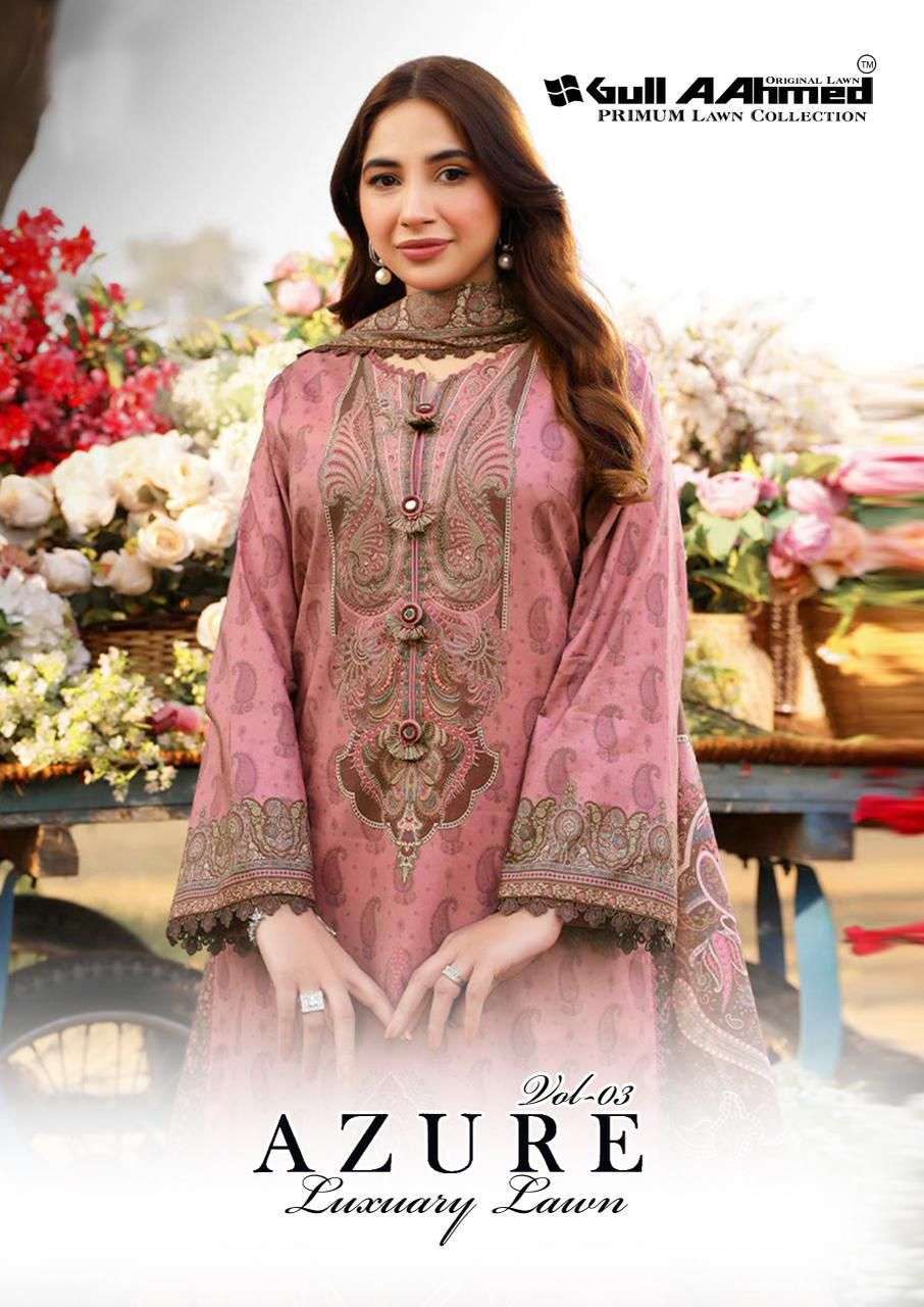 GULL AAHMED AZURE VOL-3 LAWN COTTON PRINTED PAKISTANI SUIT WHOLESALE RATE 